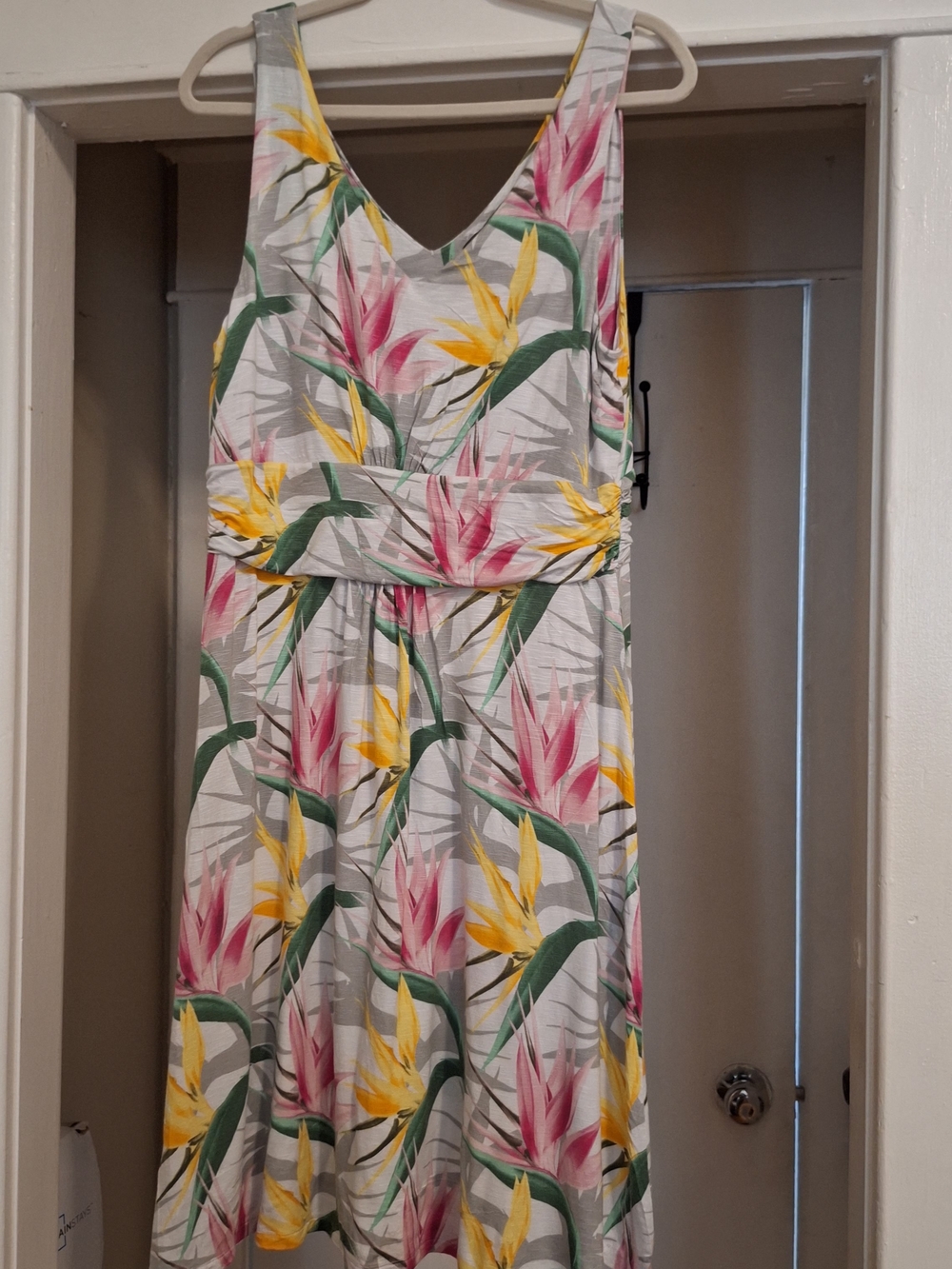 Tommy Bahama White Maxi Dress with Pink & Yellow Tropical Flowers